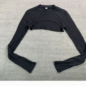 Alo Yoga Shrug Top Women S Black Thrill Seeker Mock Neck Ribbed Lightweight Gym